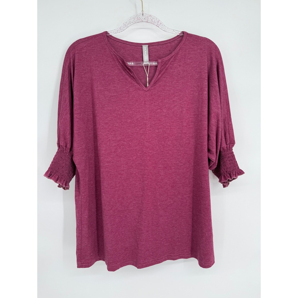 NORACORA Womens Purple V Neck Short Sleeve Casual Tunicβ Top Sz L